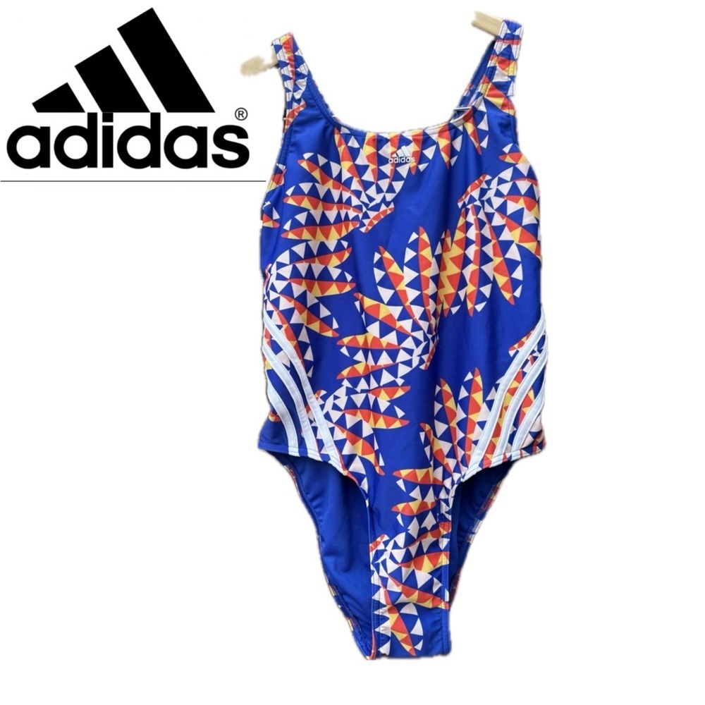 Adidas Girl's Blue Orange White one piece swim bathing suit size 14US